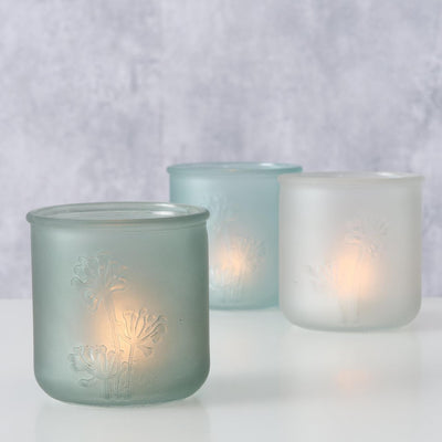 Boltze Home Teelichthalter Milchglas mit Blumendruck