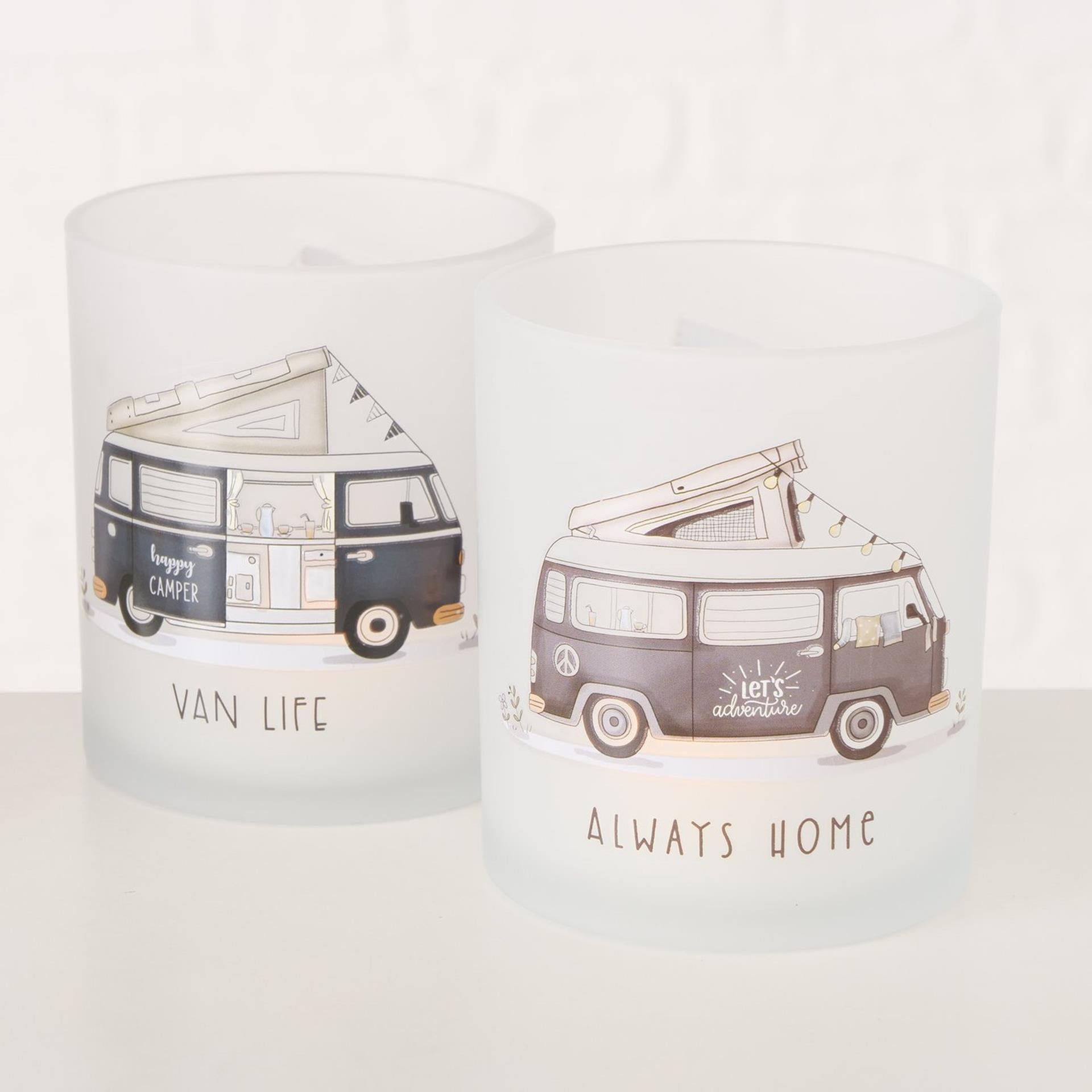 Boltze Home Teelichthalter Glas 2-teilig Camper
