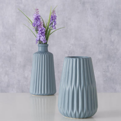 Boltze Home Vase geripptes Porzellan H18cm hellblau