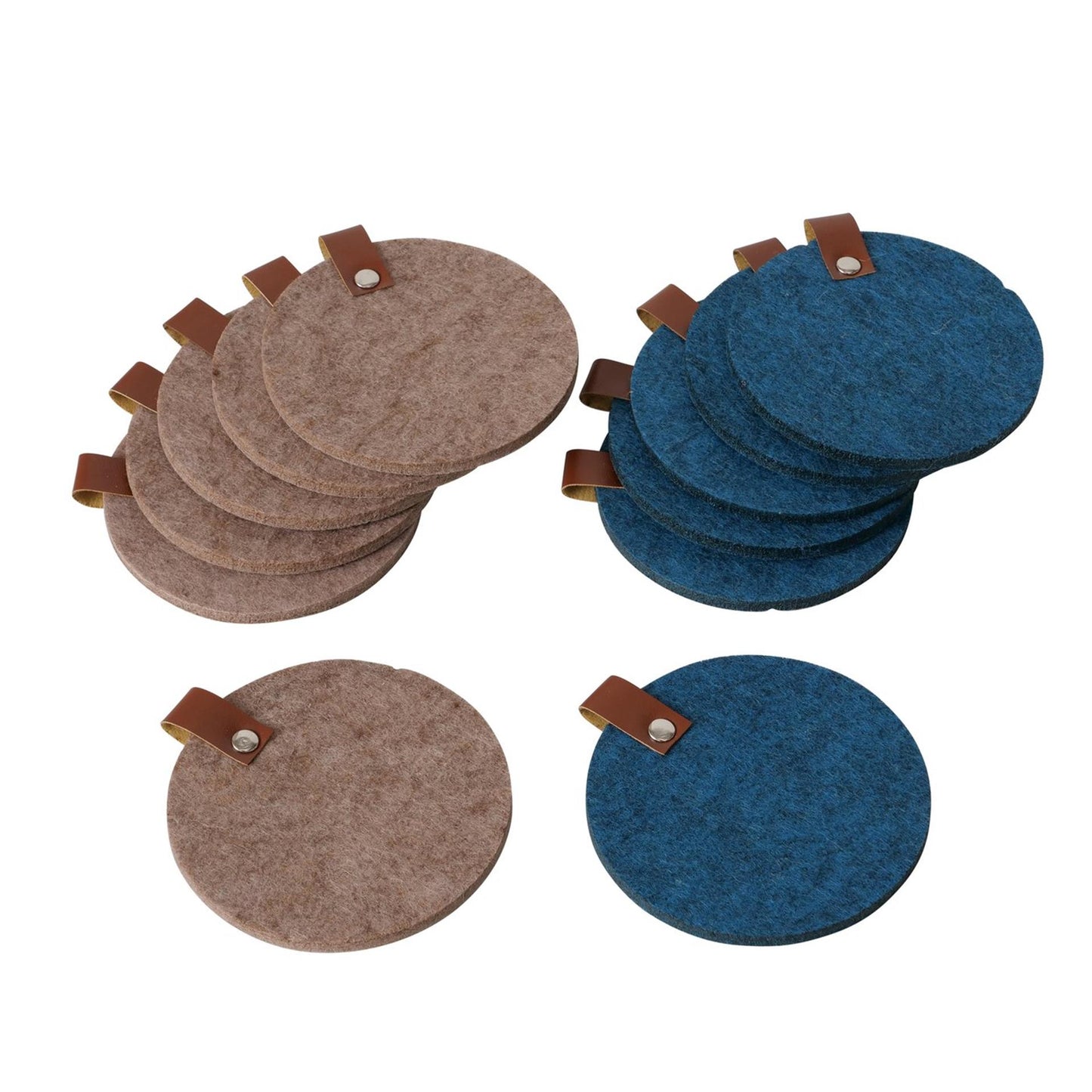 Boltze Home Untersetzer Filz mit Leder 6 Stück D10cm
