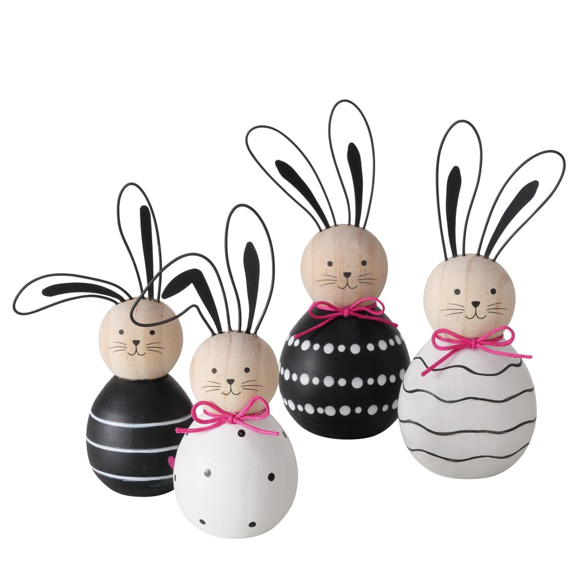Boltze Home Statue Holz glücklicher Hase schwarz und weiß 2 Stück
