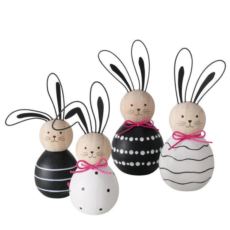 Boltze Home Statue Holz glücklicher Hase schwarz und weiß 2 Stück