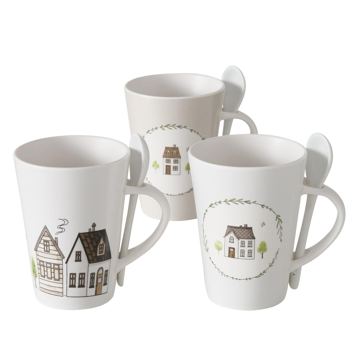 Boltze Home Becher mit Hausmotiv inklusive Löffel 330ml
