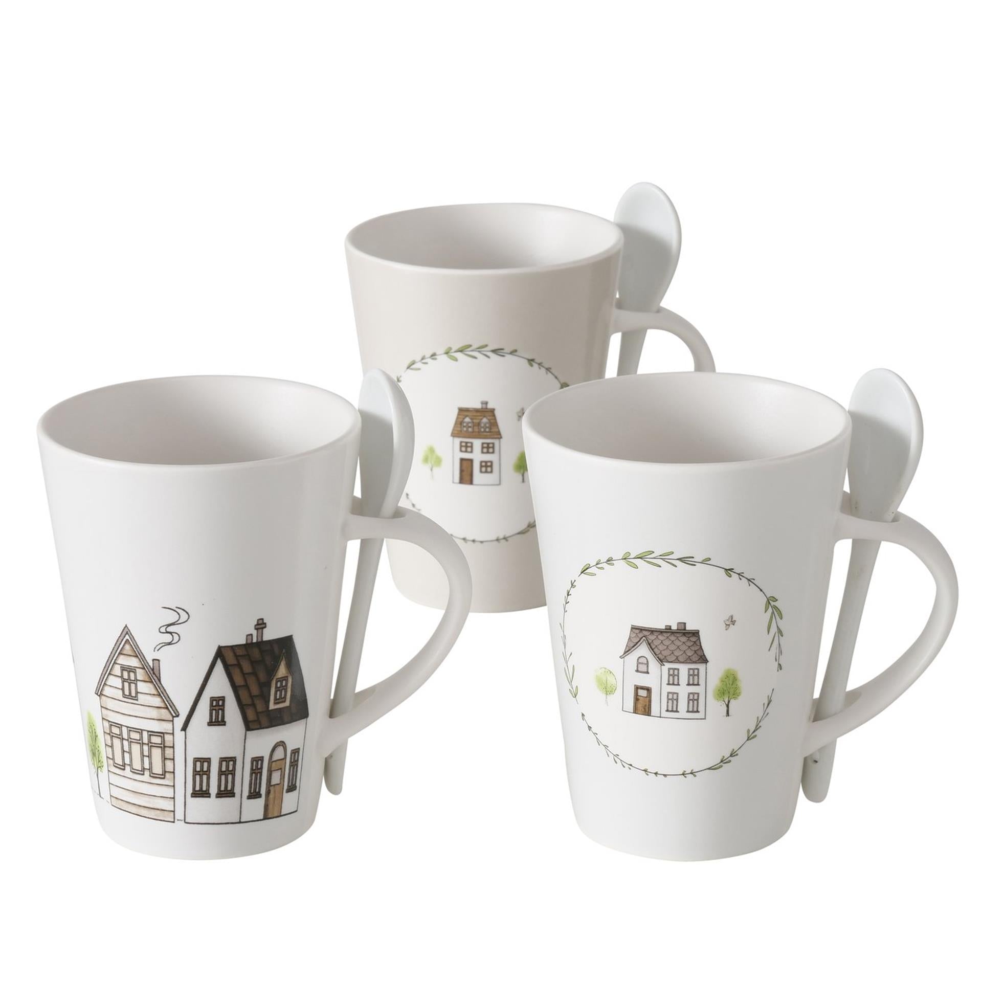 Boltze Home Becher mit Hausmotiv inklusive Löffel 330ml
