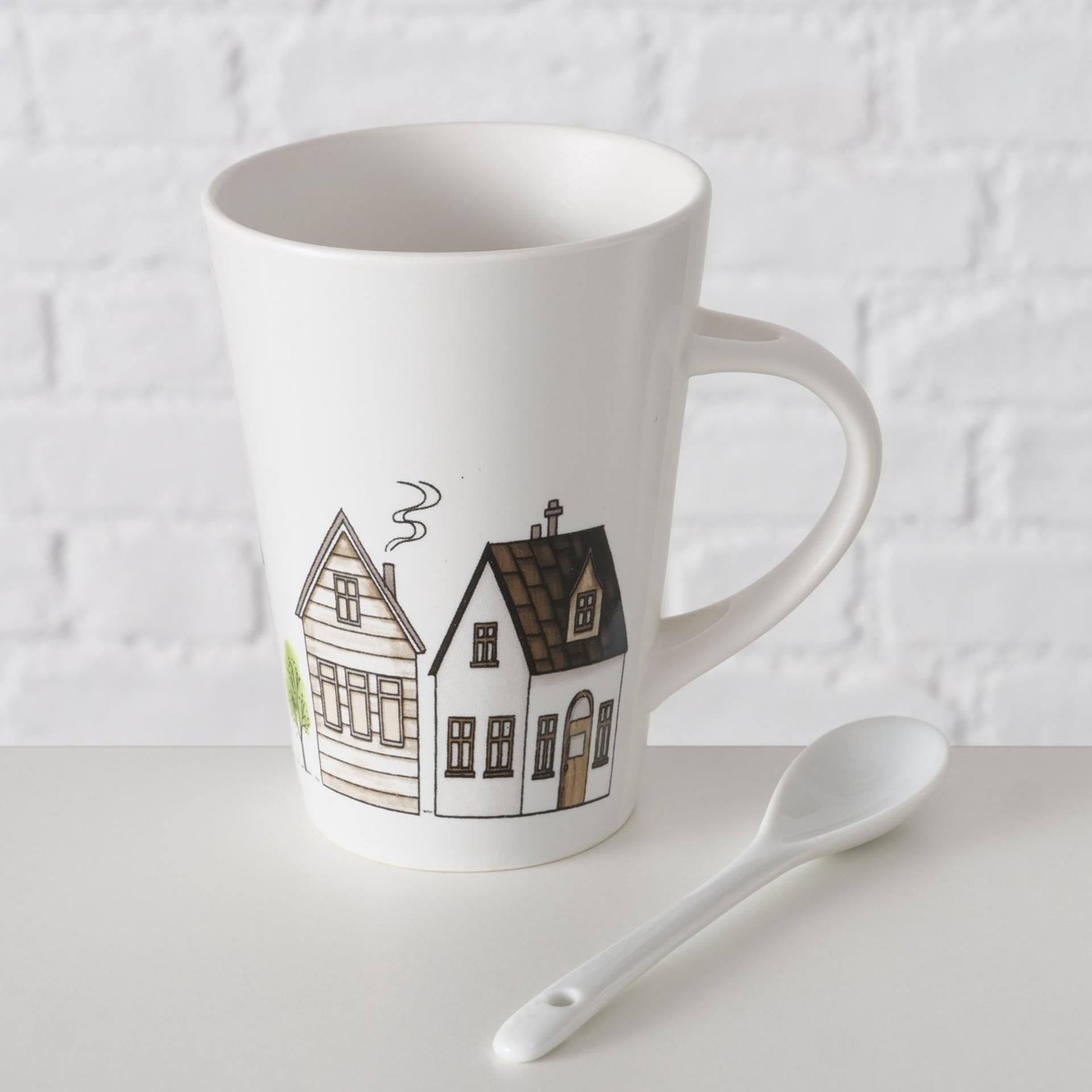 Boltze Home Becher mit Hausmotiv inklusive Löffel 330ml