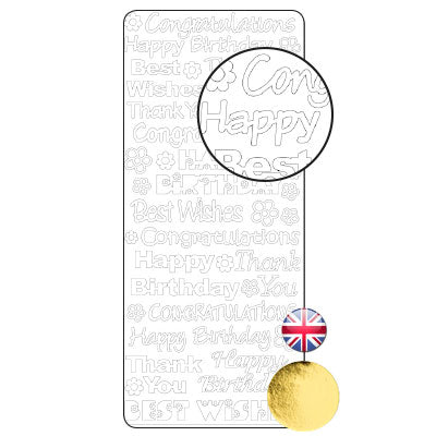 Vaessen creative • Aufkleber 10x23cm 10 Stück Gold verschiedene englische Glückwunschtexte