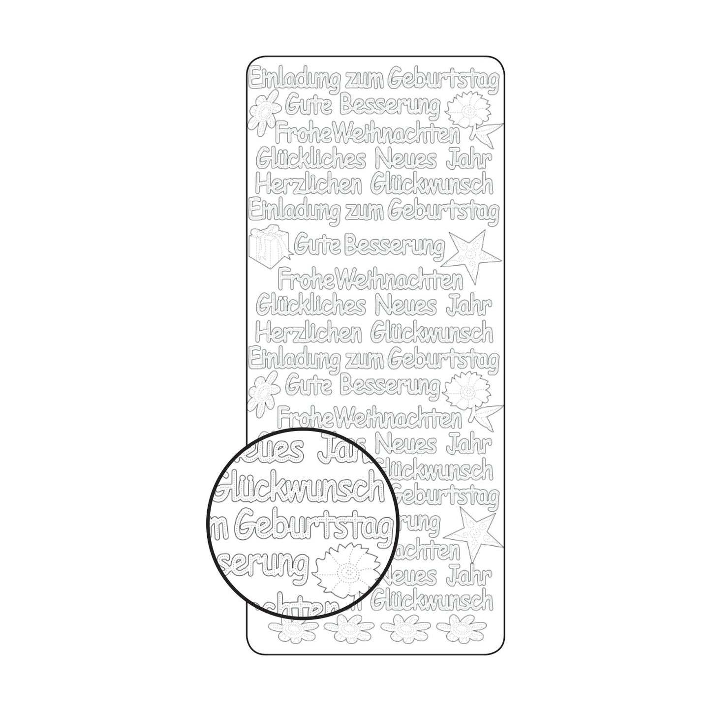 Vaessen creative • Aufkleber 10x23cm 10 Stück silber verschiedene deutsche Texte