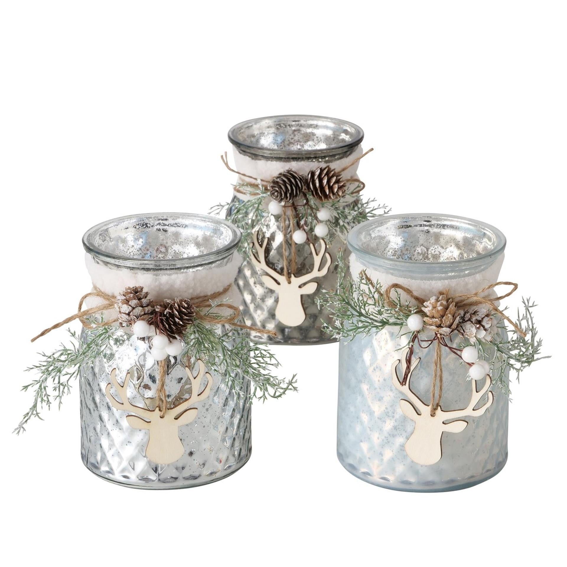 Boltze Home Teelichthalter Glas mit Weihnachtsdeko H16cm