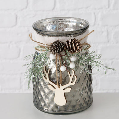 Boltze Home Teelichthalter Glas mit Weihnachtsdeko H16cm