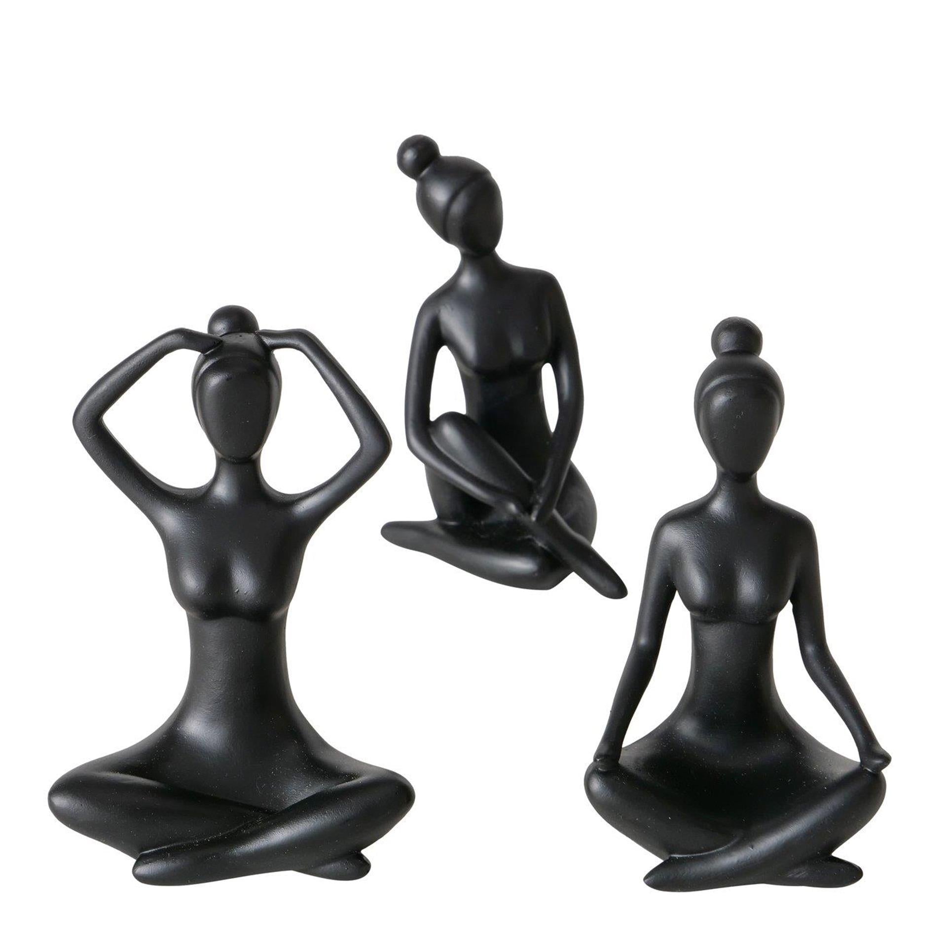 Boltze Home Statue Yoga Frau aus schwarzer Keramik H10cm