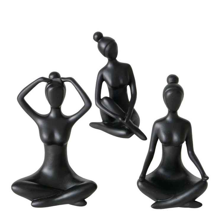 Boltze Home Statue Yoga Frau aus schwarzer Keramik H10cm