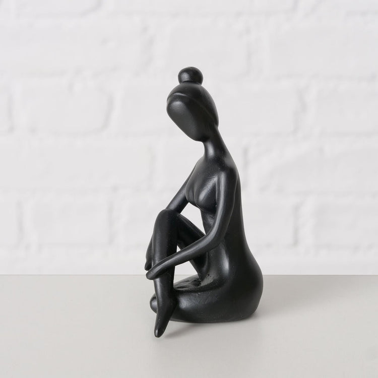 Boltze Home Statue Yoga Frau aus schwarzer Keramik H10cm