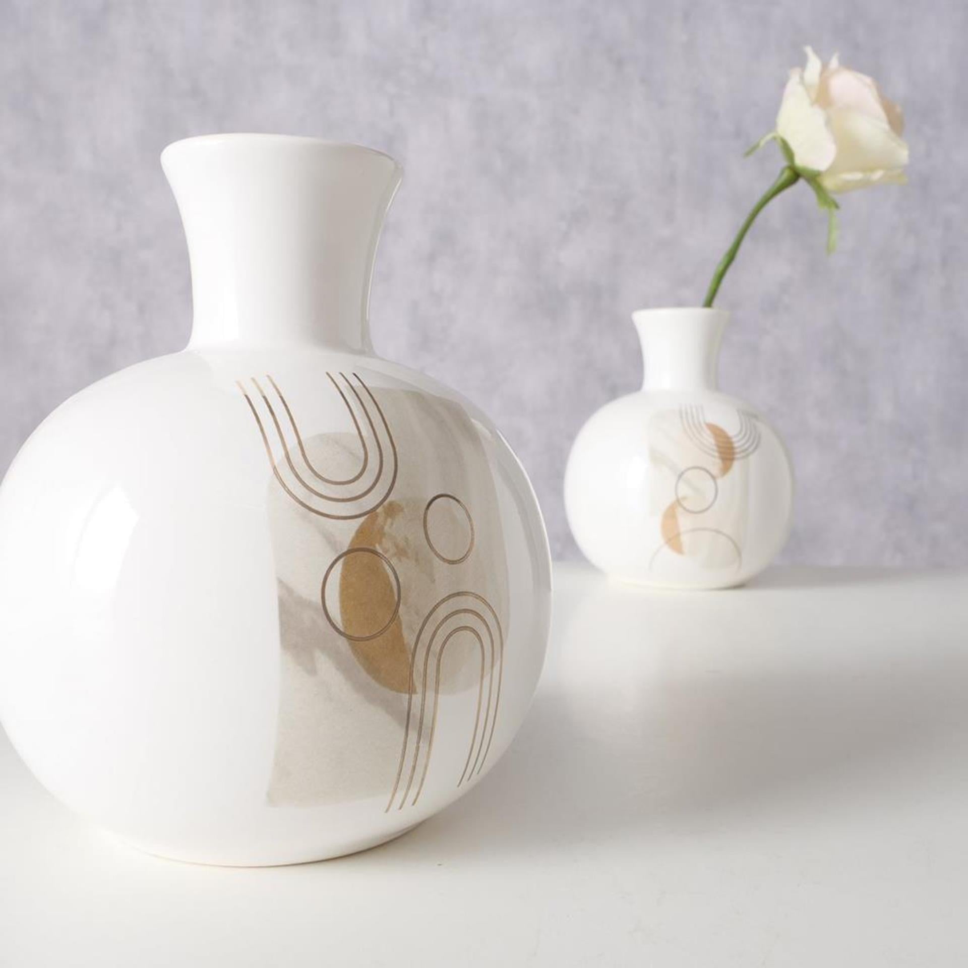 Boltze Home Vase Steingut H17cm weiß mit Aufdruck