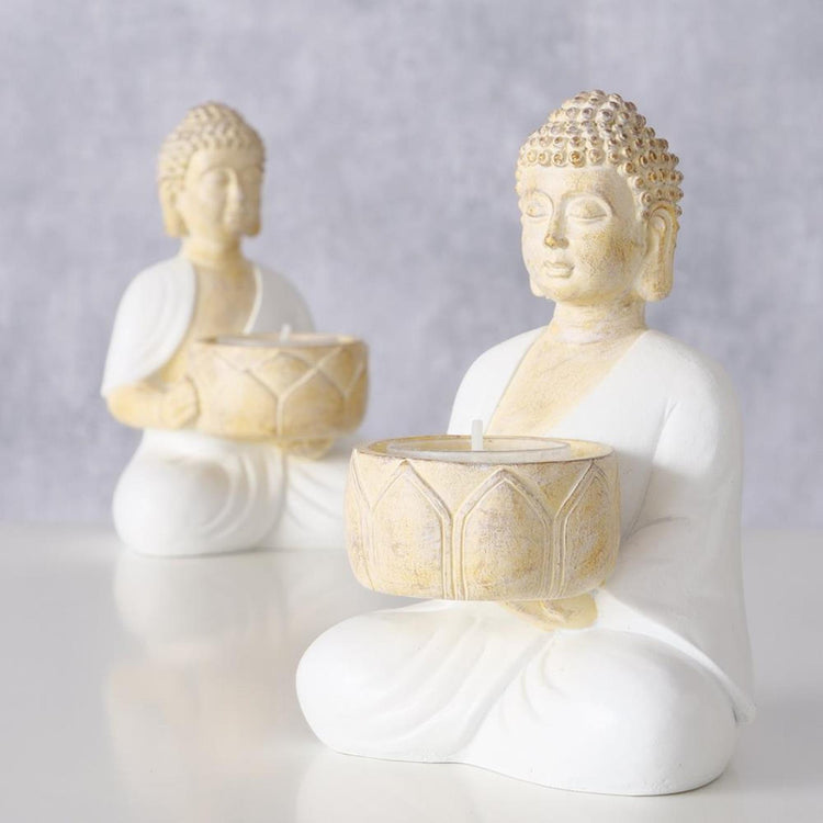 Boltze Home Teelichthalter Buddha H15cm 2 Sortiert
