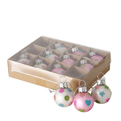 Boltze Home Weihnachtskugel Mini Glas rosa-weiß 12 Stück