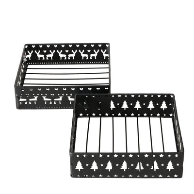 Boltze Home Serviettenhalter aus schwarzem Metall mit Weihnachtsdekor