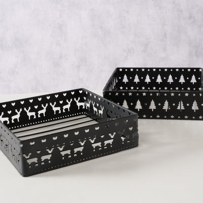 Boltze Home Serviettenhalter aus schwarzem Metall mit Weihnachtsdekor