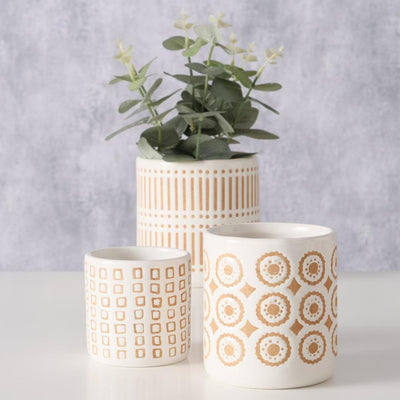 Boltze Home Blumentopf-Set 3-teilig aus Steingut mit Aufdruck