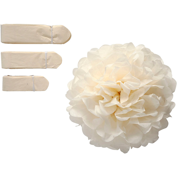 Creativ Company Papierbommel, D 20+24+30 cm, 16 g, gebrochenes Weiß, 3 Stück 1 Box