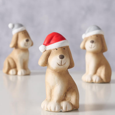 Boltze Home Statue Weihnachtshund aus Keramik H7,4cm