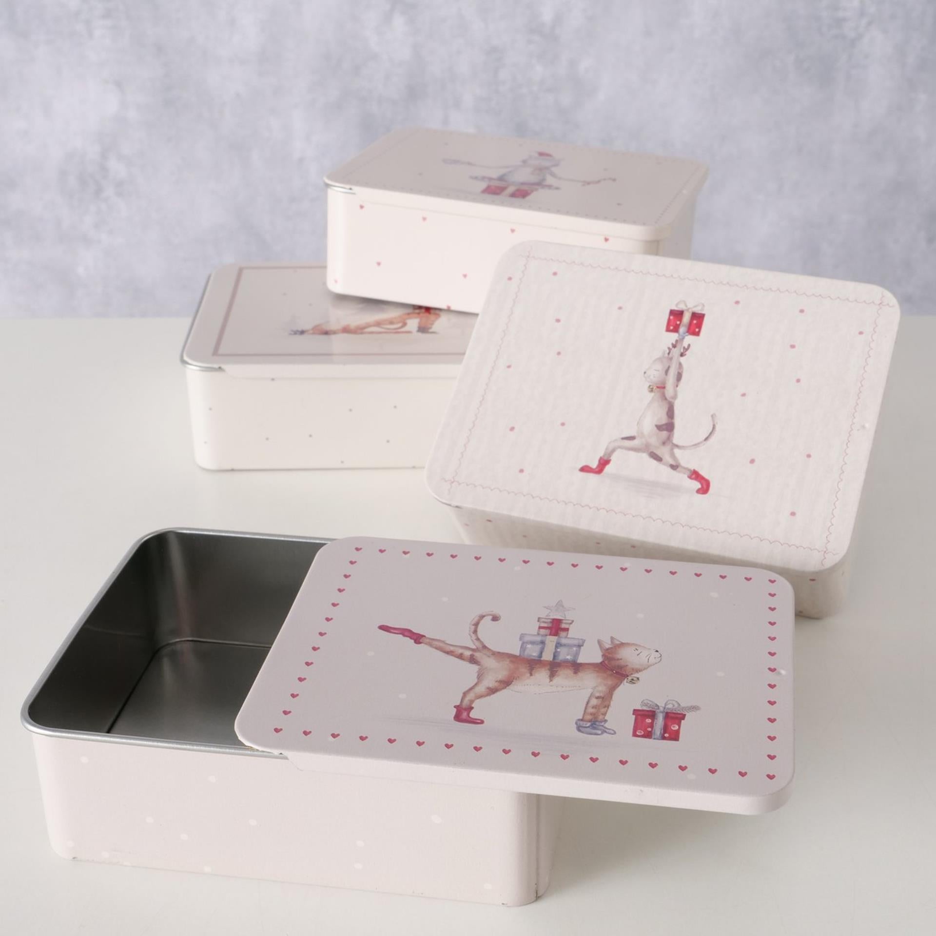 Boltze Aufbewahrungsdose für Zuhause, Weihnachtskatze, 12 x 9 x 4 cm