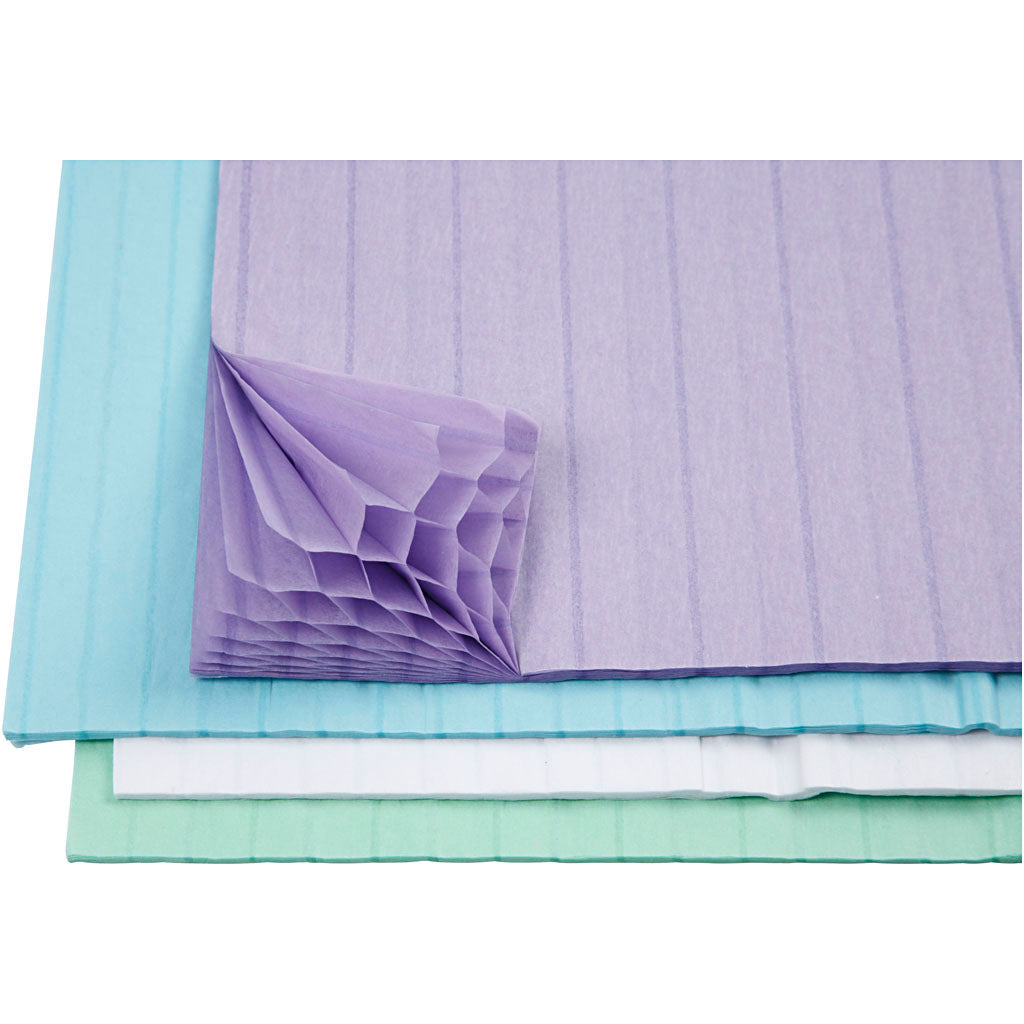 Creativ Company Wabenpapier, Blatt 28x17,8 cm, hellblau, grün, lila, weiß, 4x2 Blatt 1 Karton