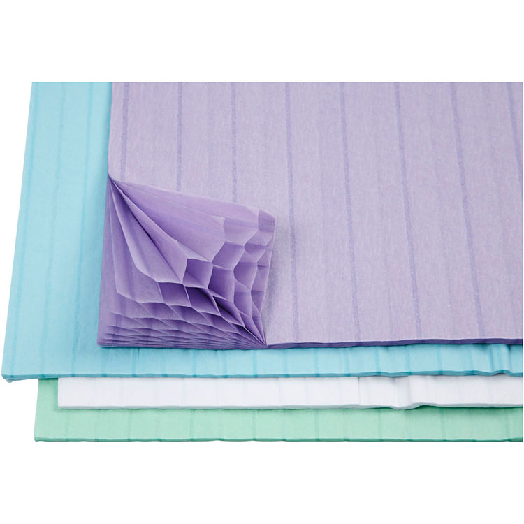 Creativ Company Wabenpapier, Blatt 28x17,8 cm, hellblau, grün, lila, weiß, 4x2 Blatt 1 Karton