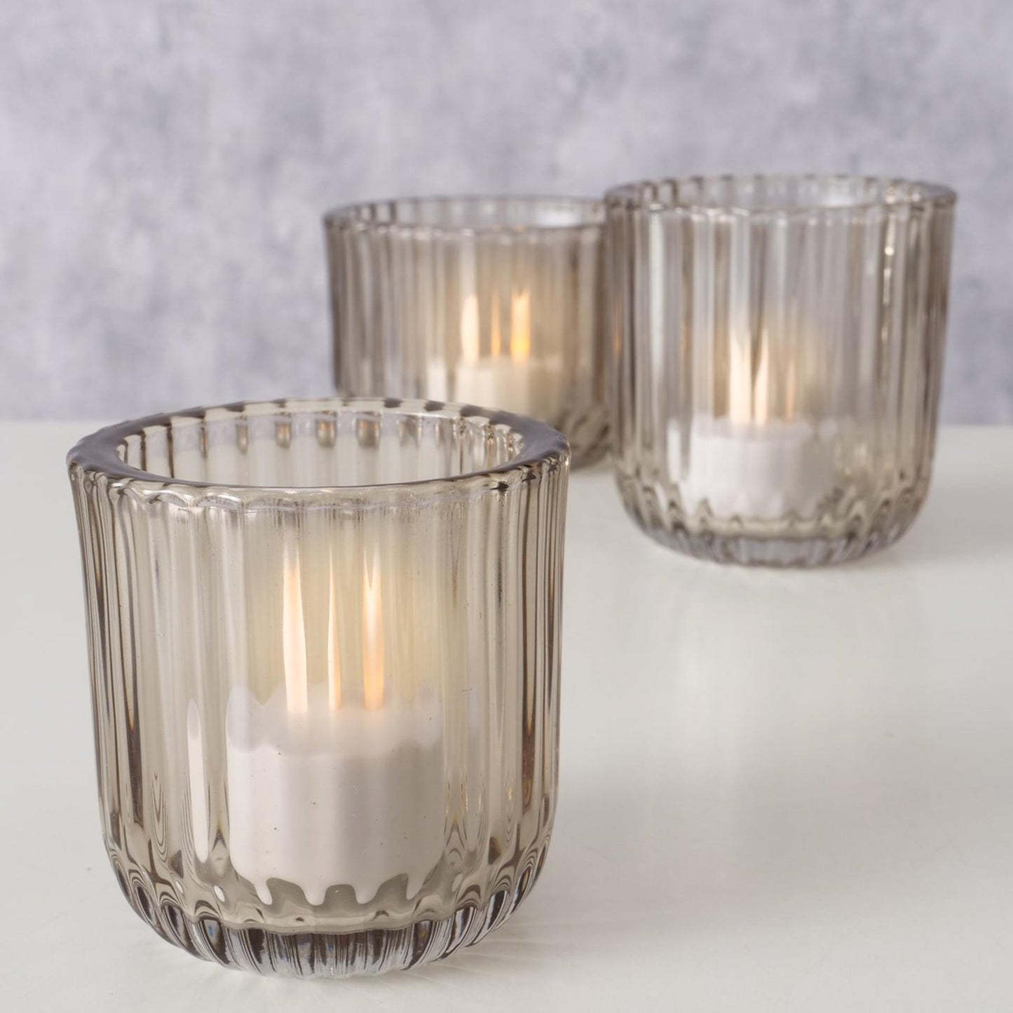 Boltze Home Teelichthalter Glas Beige 3 Stk.
