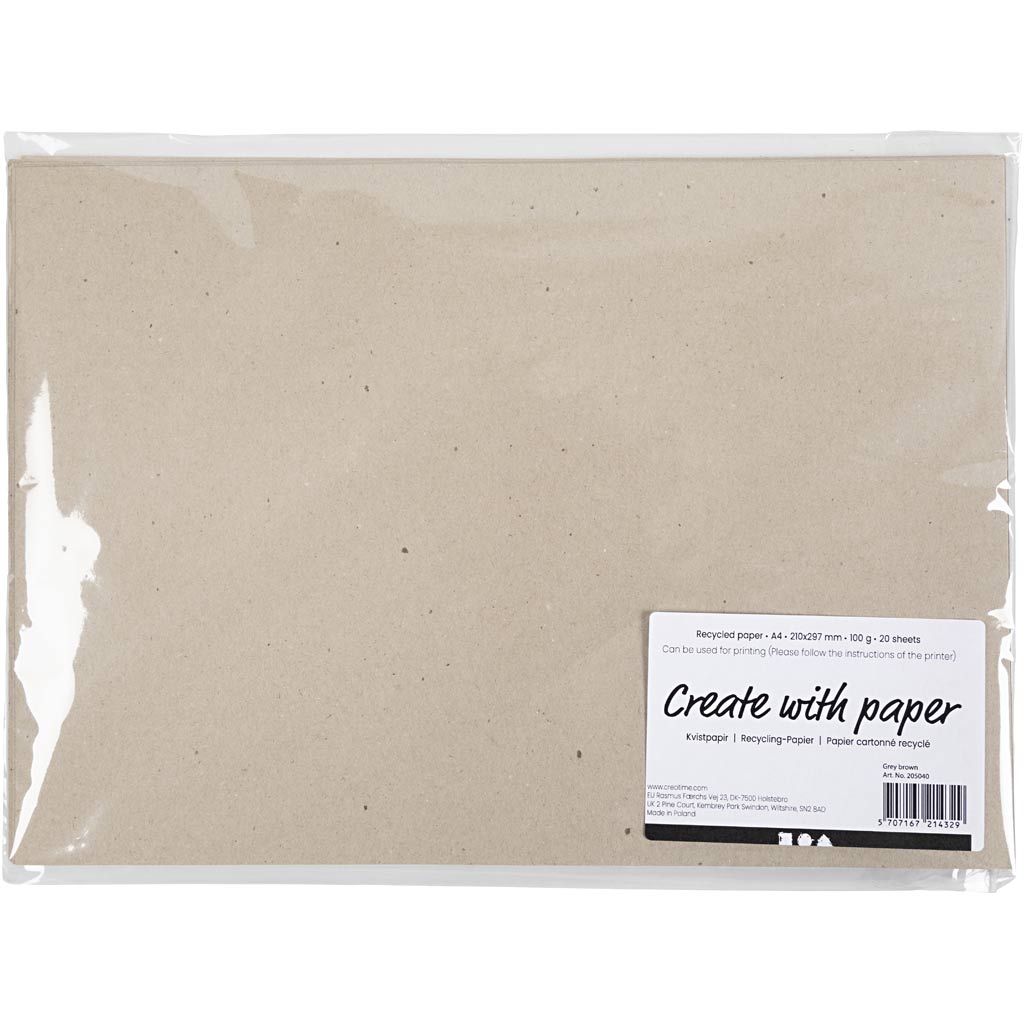 Creativ Company Recyclingpapier, A4, Blatt 210x297 mm, 100 gr, graubraun, 20 Blatt 1 Karton
