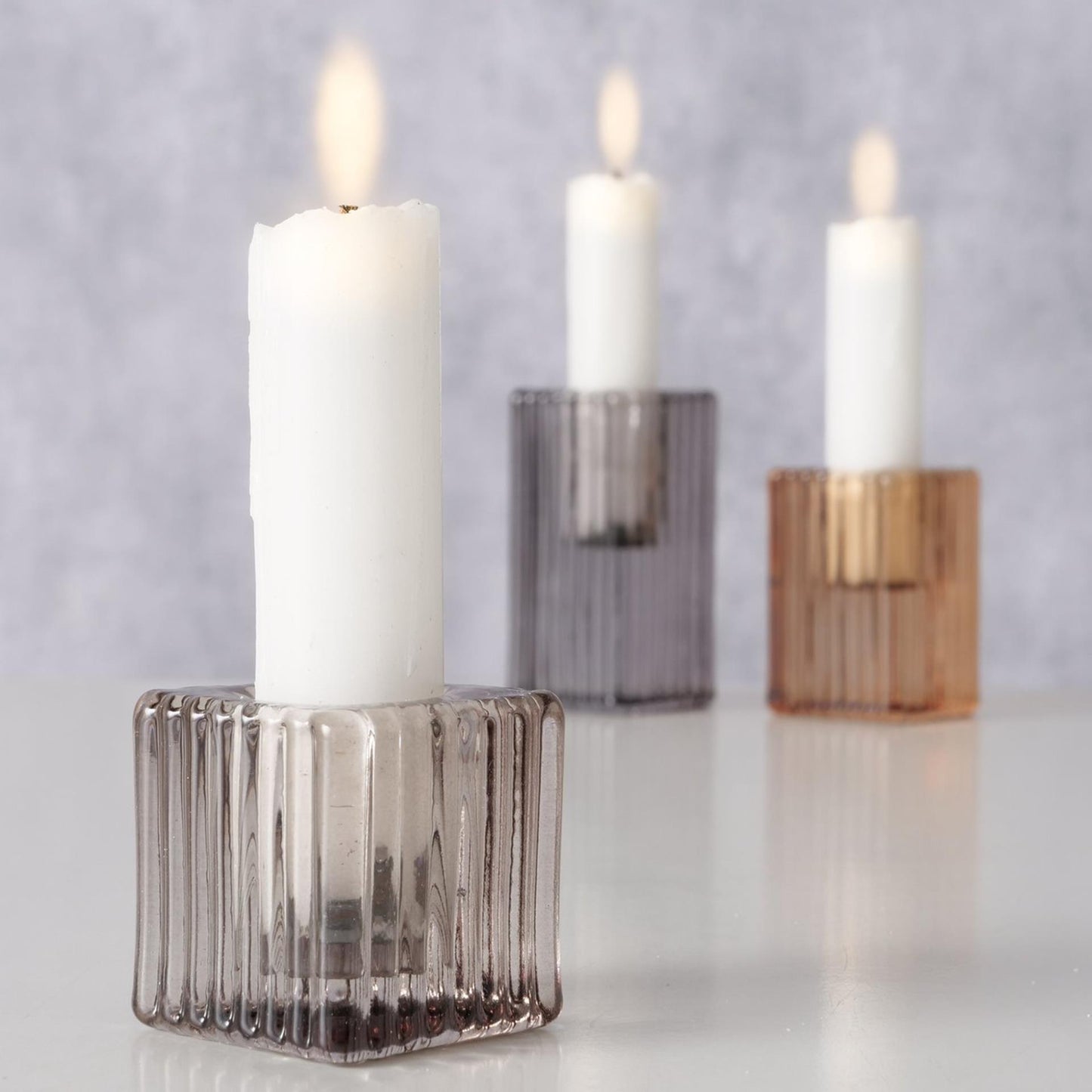 Boltze Home Kerzenständer aus Glas, 3-teiliges Set, H4-8cm