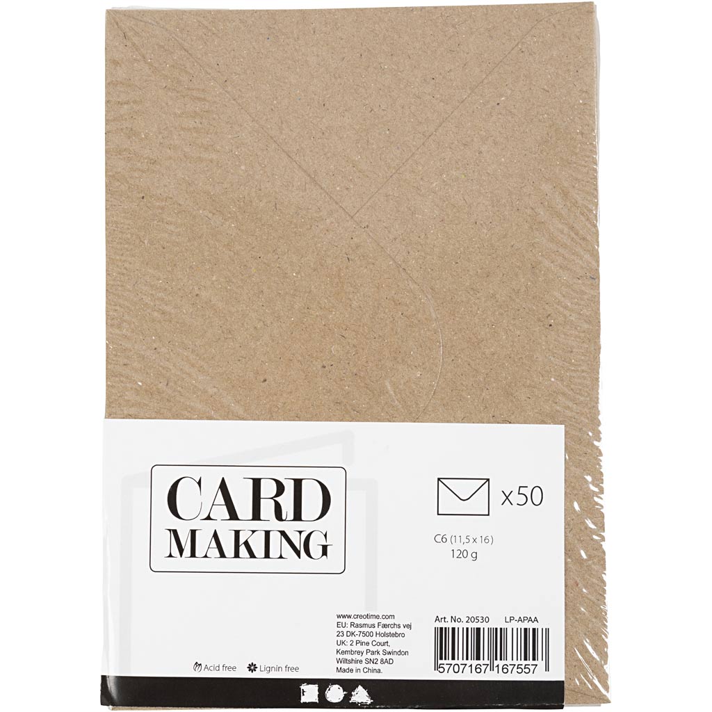Creativ Company Recycling-Umschlag, Umschlaggröße 11,5 x 16 cm, 120 g, natur, 50 Stück 1 Karton