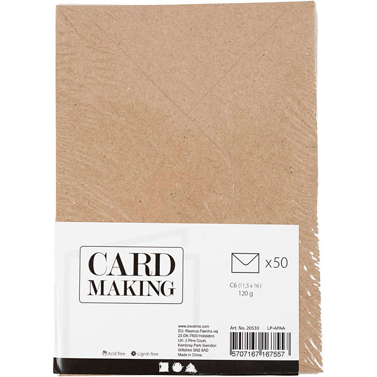 Creativ Company Recycling-Umschlag, Umschlaggröße 11,5 x 16 cm, 120 g, natur, 50 Stück 1 Karton