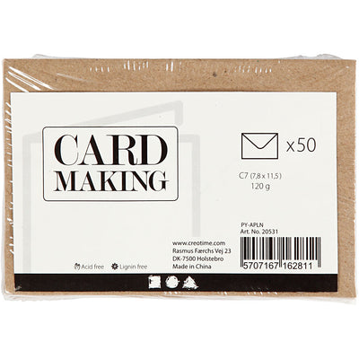 Creativ Company Recycling-Umschlag, Umschlaggröße 7,8 x 11,5 cm, 120 g, natur, 50 Stück 1 Karton
