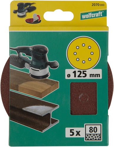 Wolfcraft Haftschleifscheiben | Korund | k80 | perforiert | ø125mm | 5 Stück - 2070000