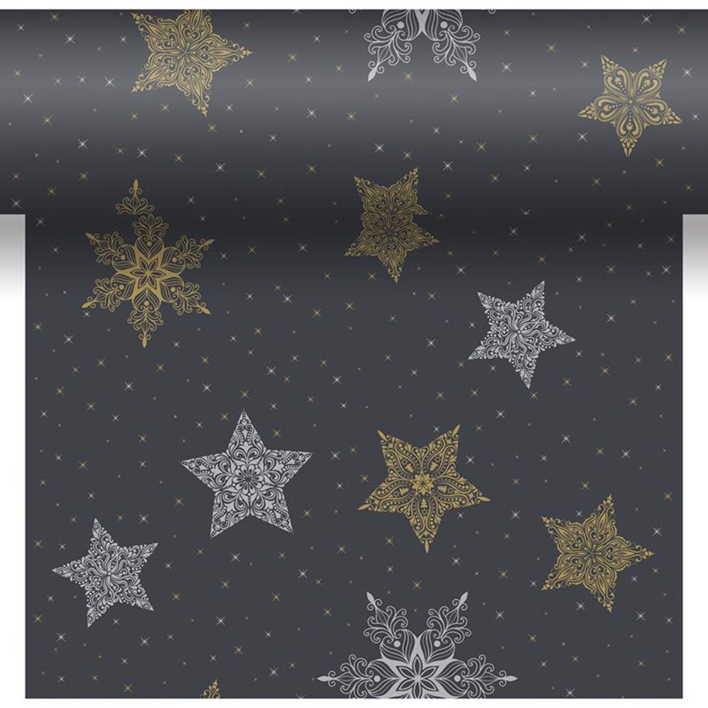Duni 3-in-1 Schneesterne schwarz 40x480cm