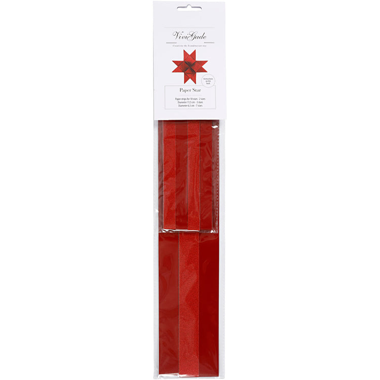 Vivi Gade Papierflechtstreifen, L: 44+78 cm, B: 15+25 mm, T 6,5+11,5 cm, Glitzer, Lack, Rot, 40 Streifen 1 Box