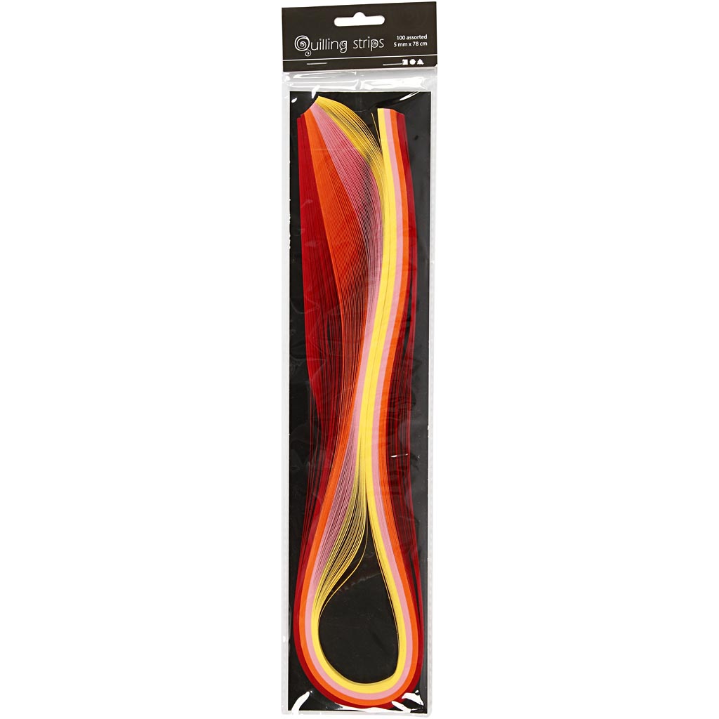 Creativ Company Quilling-Streifen, L: 78 cm, B: 5 mm, 120 g, Orange, Pink, Rot, Gelb, 100 Stück 1 Box