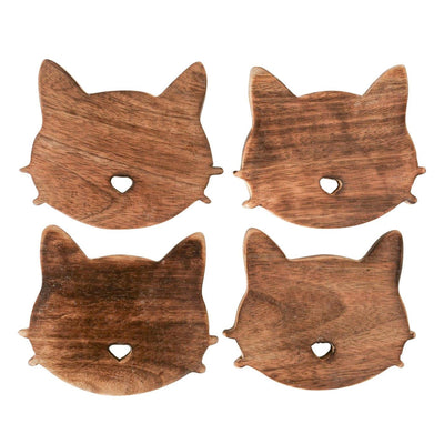 Boltze Home Untersetzer Katze Holz 4-teilig
