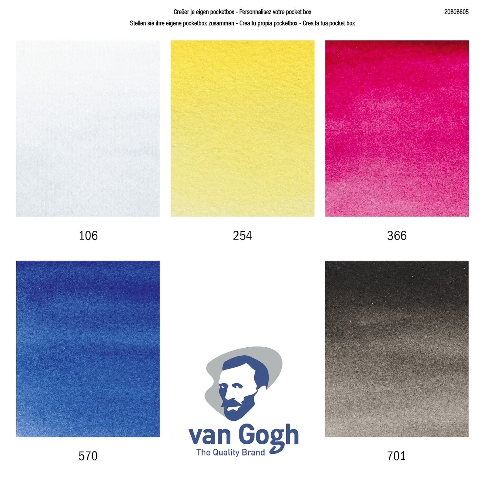 Van Gogh • Aquarellfarben-Taschenbox, Primärmischset, 5 halbe Näpfchen + 7 Rohlinge