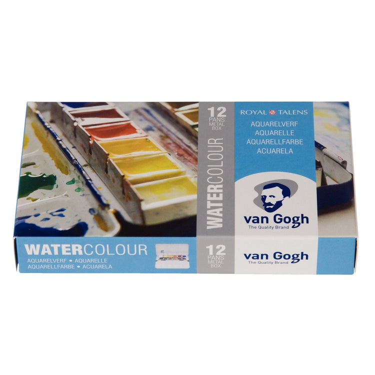 Van Gogh • Aquarellfarben-Set in Metalldose mit 12 Farben in halben Näpfchen