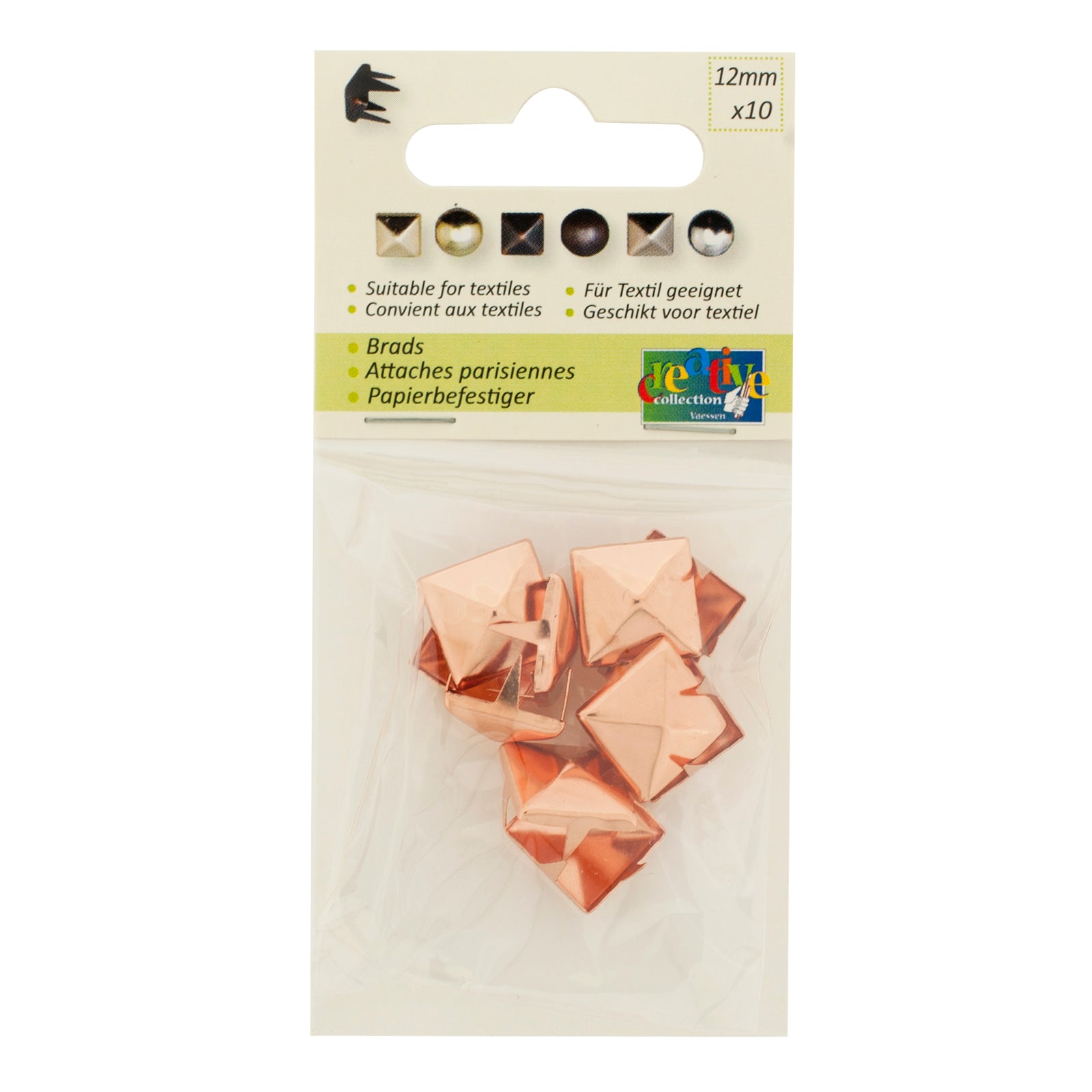 Vaessen creative • Ohrstecker, quadratisch, 12 x 12 mm, 10 Stück, helles Kupfer