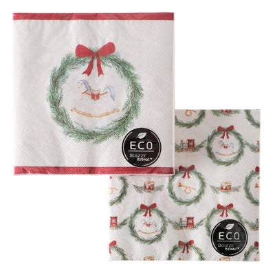 Boltze Home Servietten Weihnachten Cavalloi 33cm Recyclingpapier rot weiß 2-fach sortiert