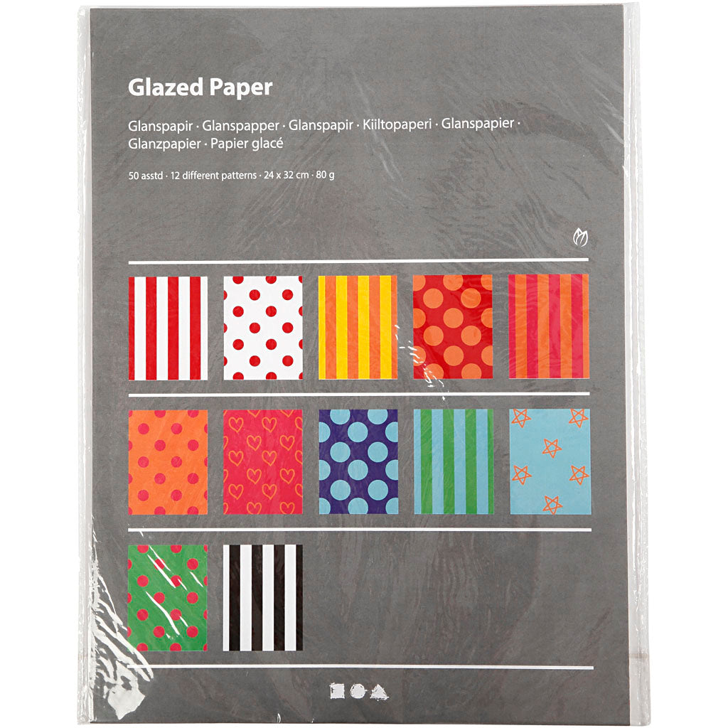 Hochglanzpapier der Firma Creativ, bedruckt, Blatt 24x32 cm, 80 g, verschiedene Farben, 50 Blatt, 1 Karton