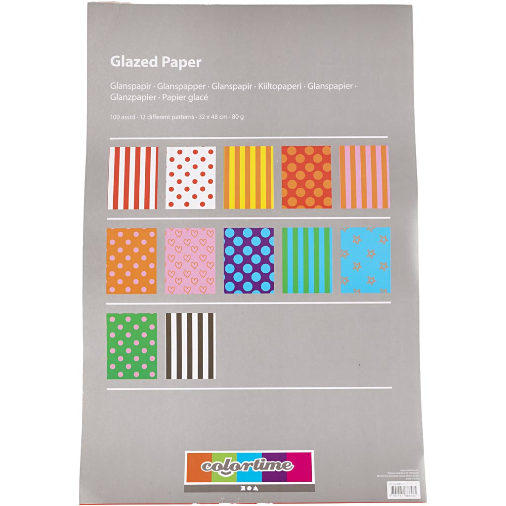 Creativ Company Glanzpapier, Muster, Blatt 32x48 cm, 80 gr, verschiedene Farben, 100 div. Blätter 1 Karton