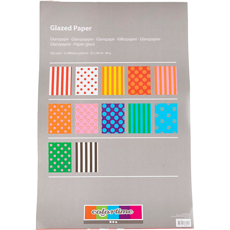 Creativ Company Glanzpapier, Muster, Blatt 32x48 cm, 80 gr, verschiedene Farben, 100 div. Blätter 1 Karton