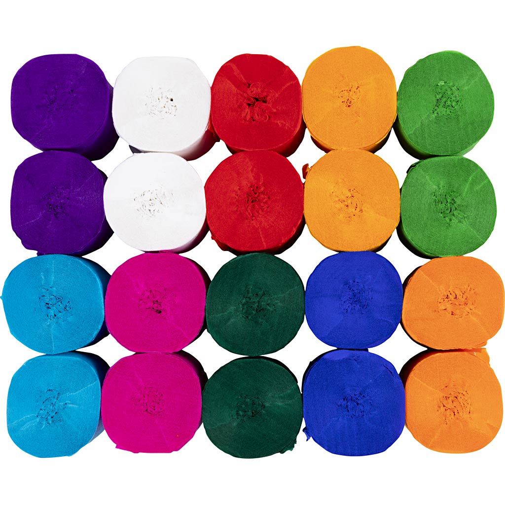 Creativ Company Rollen Krepppapier, L: 20 m, B: 5 cm, 22 gr, verschiedene Farben, 20 Rollen 1 Karton