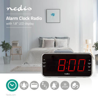 Nedis digitaler Radiowecker | LED-Bildschirm | 1x 3,5-mm-Audioeingang | schwarz | 1 Stück - clar004bk clar004bk