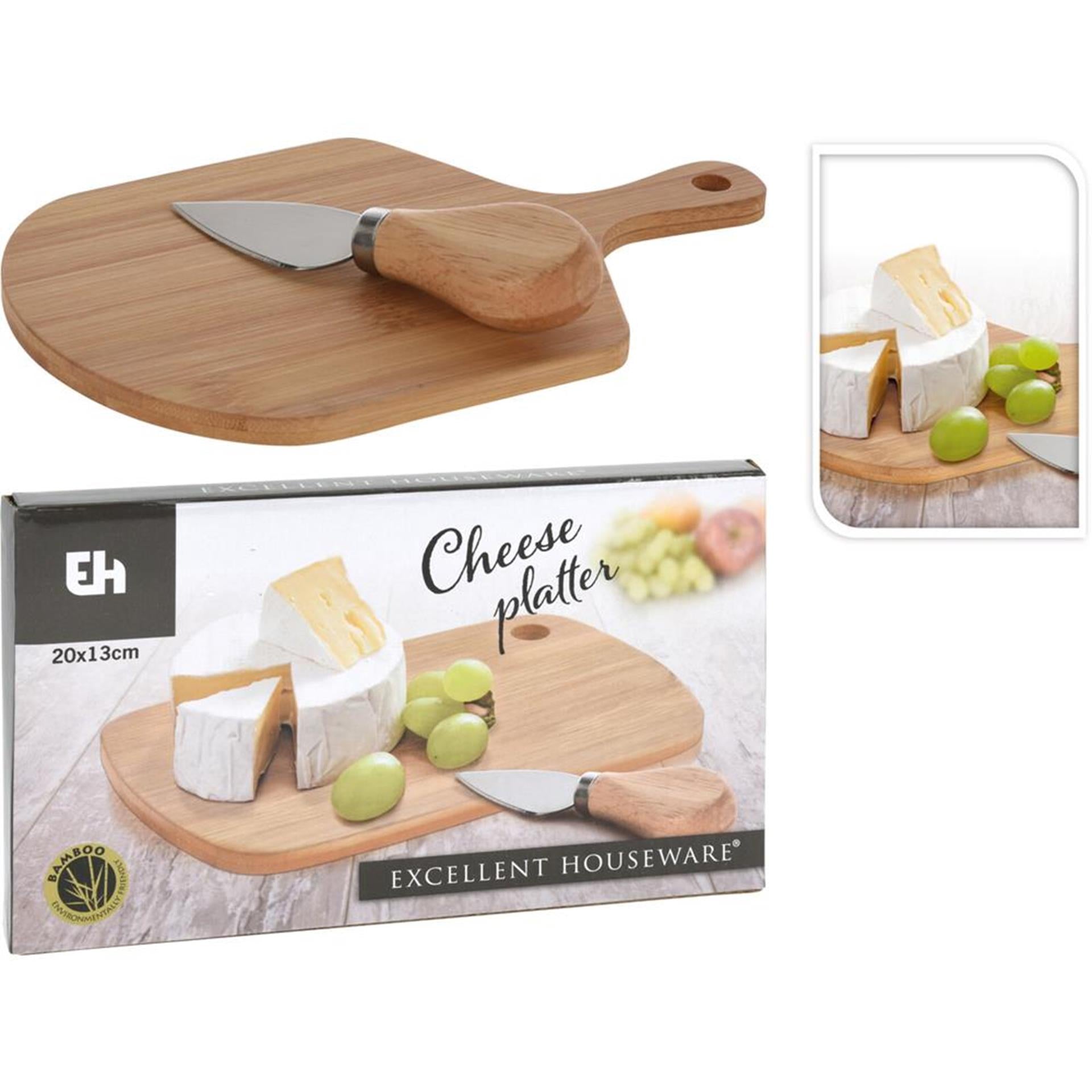 Excellent Houseware Käsebrett Bambus 20x13cm mit Käsemesser