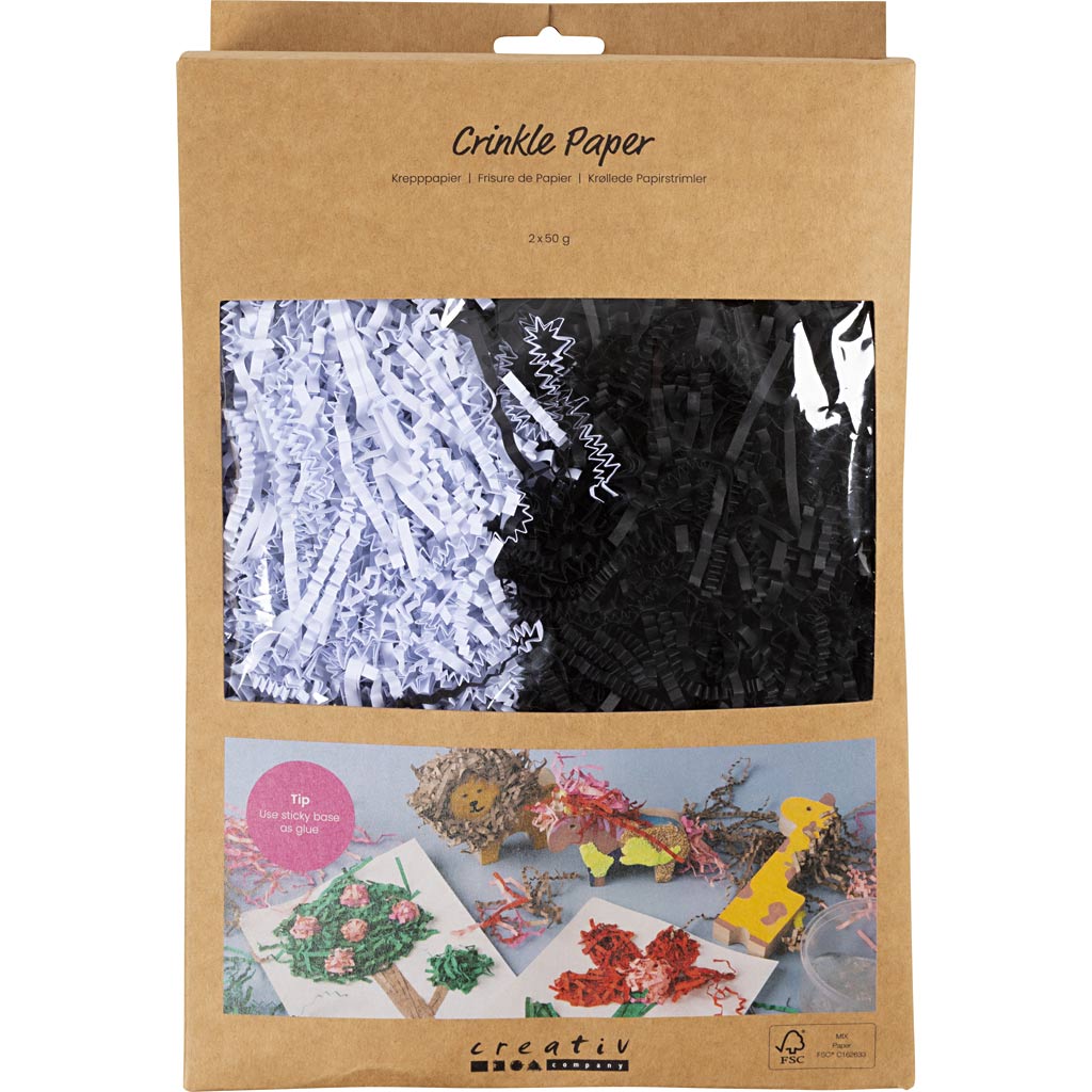 Creativ Company Knisterpapier, L: 25-30 cm, B: 3 mm, schwarz, weiß, 2x50 g 1 Box