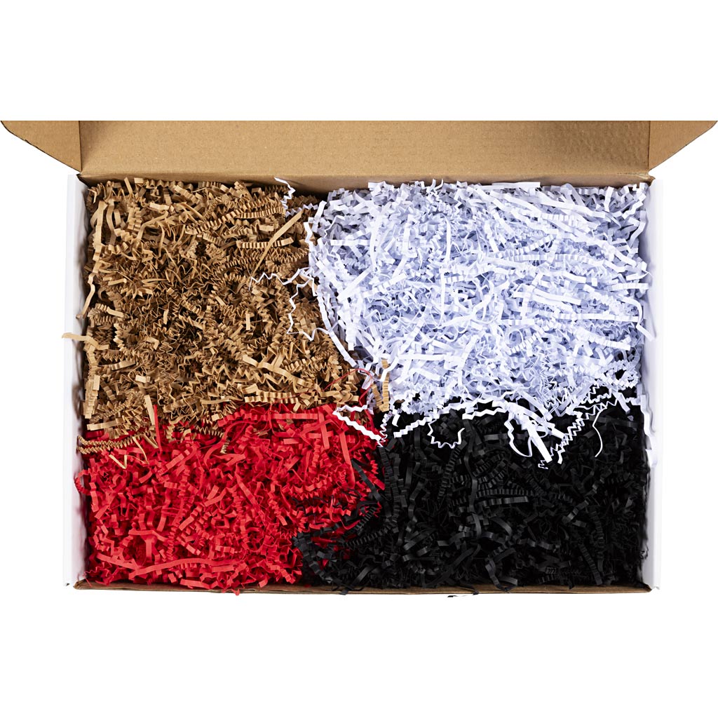 Creativ Company Knisterpapier, L: 25-30 cm, B: 3 mm, schwarz, braun, rot, weiß, 4x100 g 1 Box